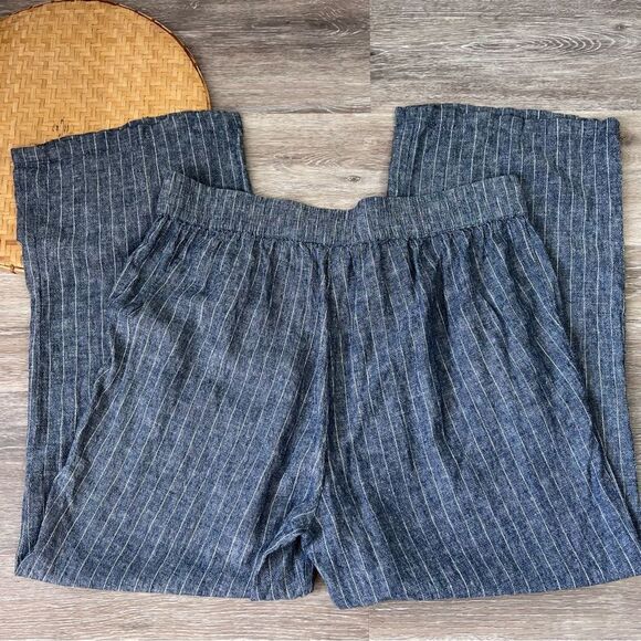 Zac &‎ Rachel blue striped linen wide leg cropped pants - Picture 5 of 6